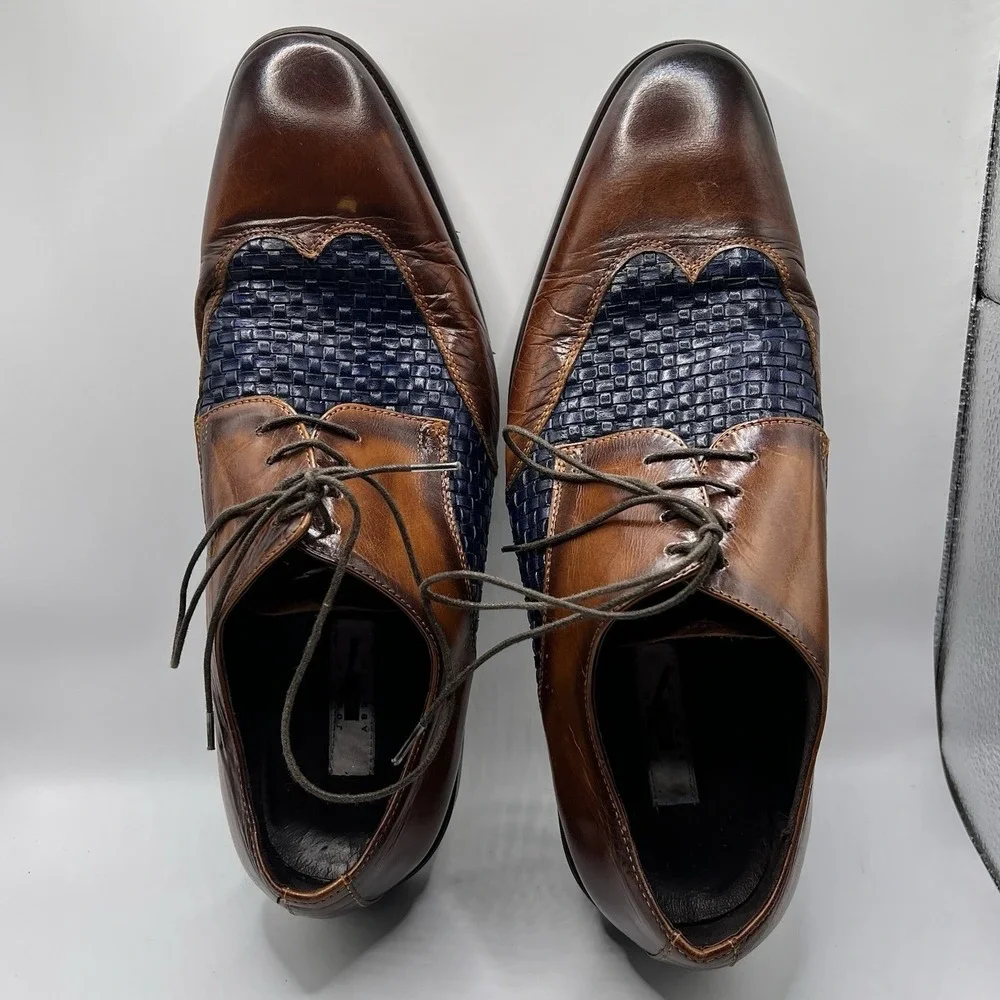 Joseph Abboud Giorgio Brown/Navy Leather Wing Tip Dress Shoe Mens‎ Size US 9.5